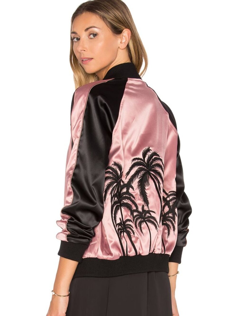 BNWT Lovers + Friends Embroidered Satin Bomber Jacket, Size XS